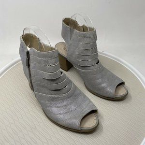 Josef Siebel Women Peep Toe Heels EU 40 Size 9 Silver Leather Shoes Zipper